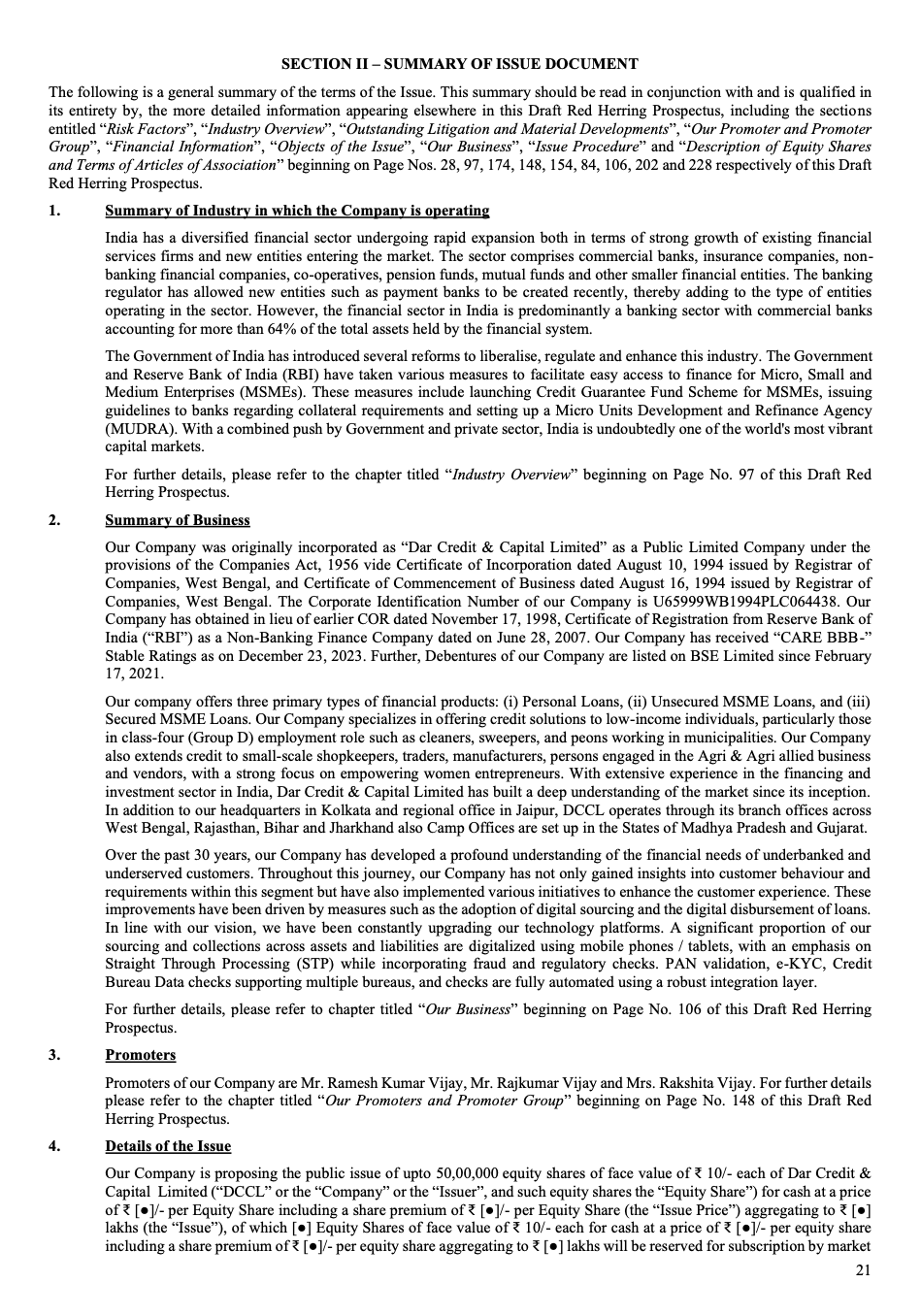 Offer Document for IPO Listing in DRHP